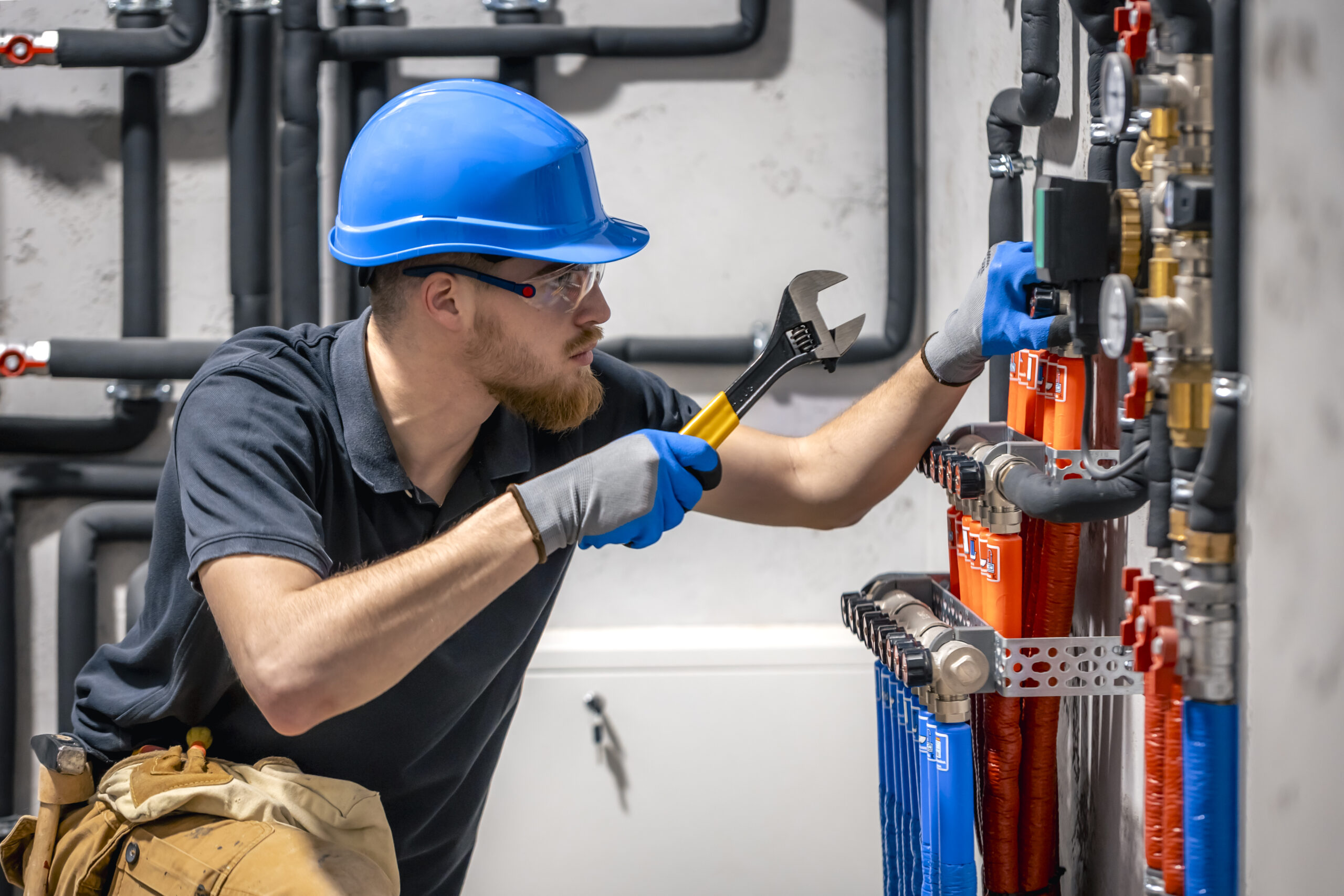 Licensed plumber servicing building heating system in Cape